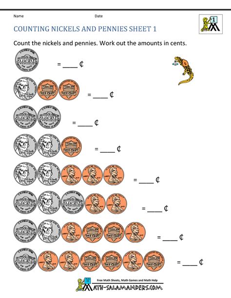 Worksheets Coin Kindergarten For Grade 1 Counting Money Dimes And