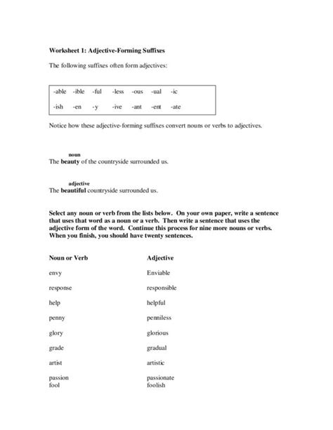 Adjective Forming Suffixes Worksheet For 3rd 6th Grade Lesson Planet