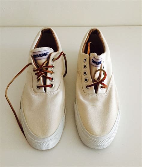 Vintage 80s Converse Skid Grip Canvas Shoes Tennis Leather Laces Preppy