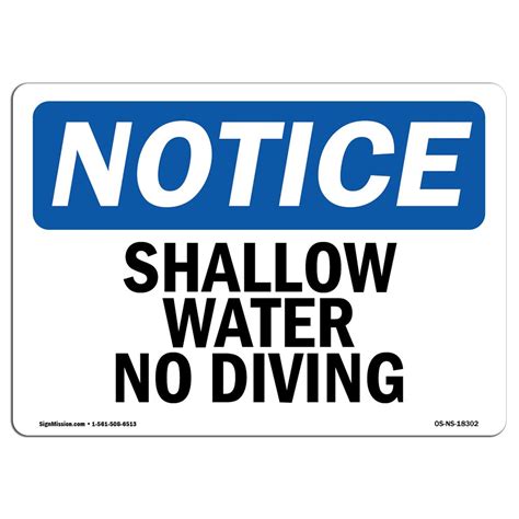 Osha Notice Sign Shallow Water No Diving Plastic Sign Protect