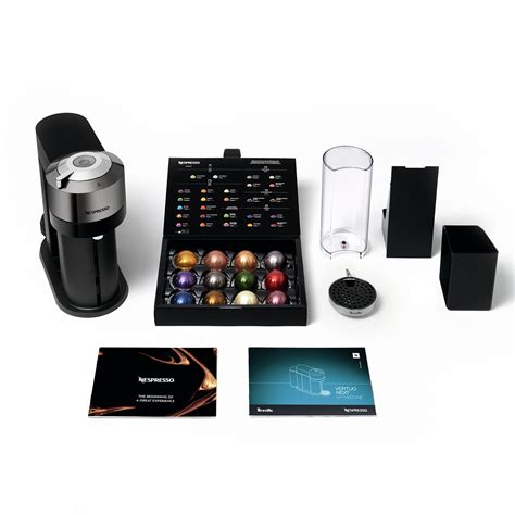 Each vertuo coffee machine includes a welcome kit, which includes a set of 12 nespresso vertuo coffee capsules, offering an introduction to the various size and flavor options. Vertuo Next DeluxeNespresso Machine • Breville