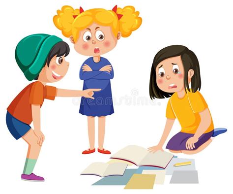 Two Kids Teasing A Girl Stock Vector Illustration Of Child 259418757