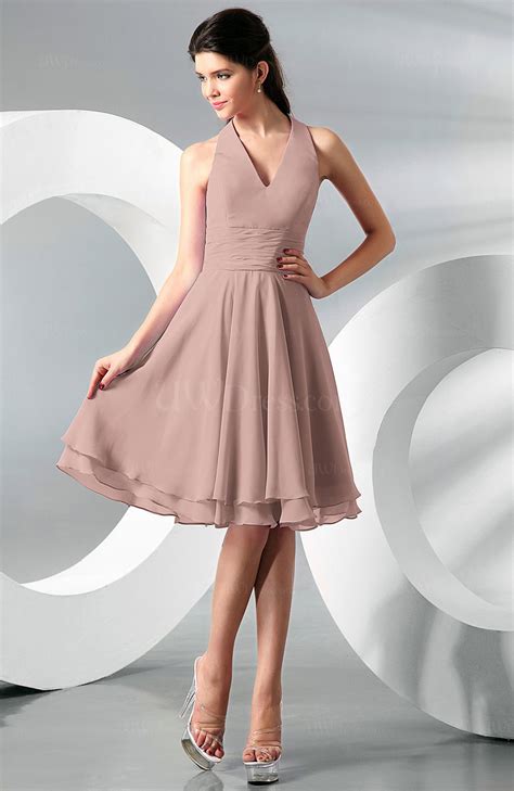 Dusty Rose Simple A Line Halter Zip Up Chiffon Bridesmaid Dresses