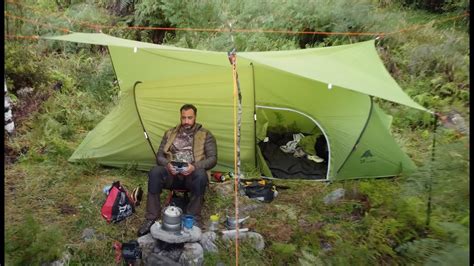 tent camping in the rain tarp campfire steak youtube