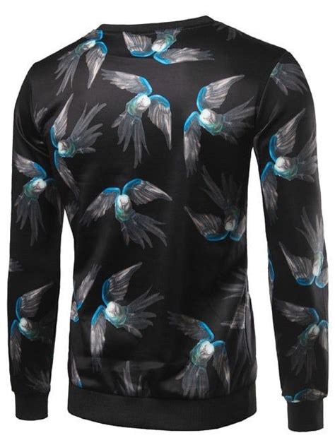 Crew Neck 3d Birds Print Long Sleeve Sweatshirt Printed Sweatshirts