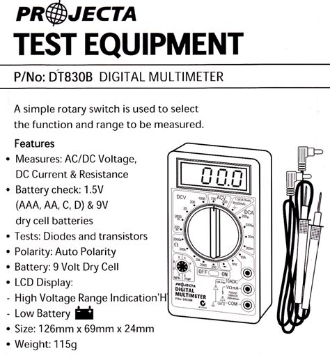 Projecta Dt830b Digital Multimeter Multi Tester Meter Volt Amp Test Ohm