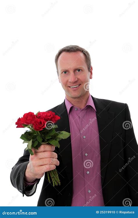 Man Gives Red Roses Stock Photo Image Of Bouquet Celebration 25319910