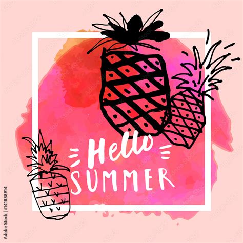 Hello Summer Watercolor Summer Party Flyer Poster Fabric Print