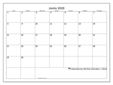 Calendario Junio 2020 53ld Michel Zbinden Es