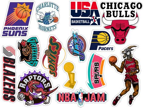 90s Nba Teams Logos Vinyl Sticker Pack Vintage Basketball Stickers
