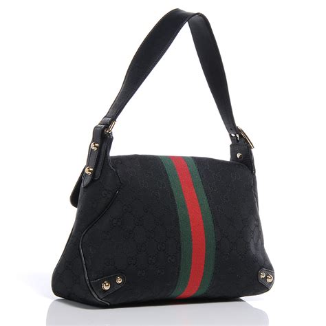 Gucci Monogram Horsebit Web Flap Bag Black 55247