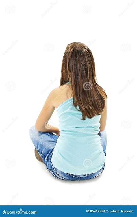 Rear View Of Little Girl Sitting On Floor Stock Photo Image Of