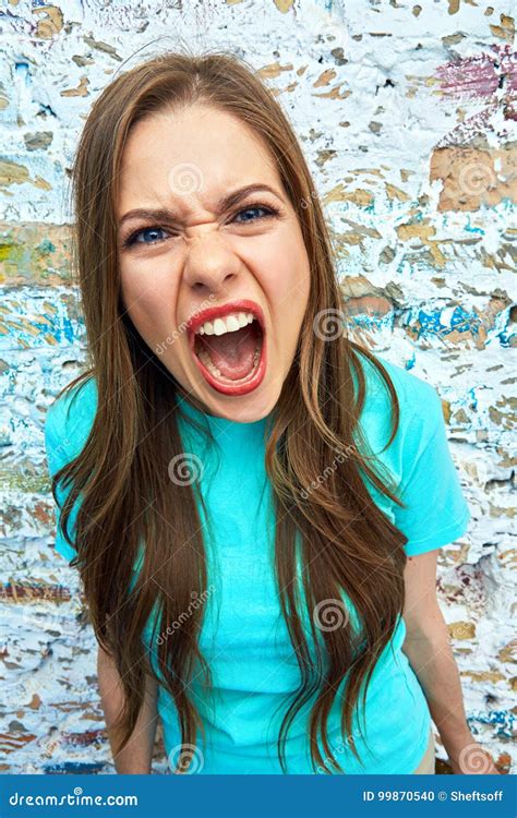 Screaming Girl Close Up Face Stock Photo Image Of Rage Attractive