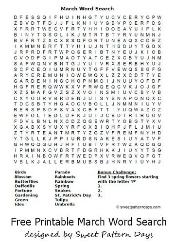 Printable March Word Search