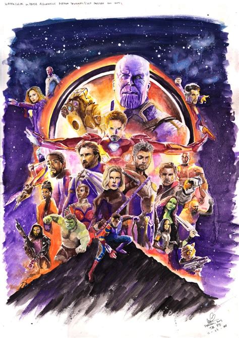 Hand Drawn Watercolor Drawing For Marvels Avengers Infinity War Poster