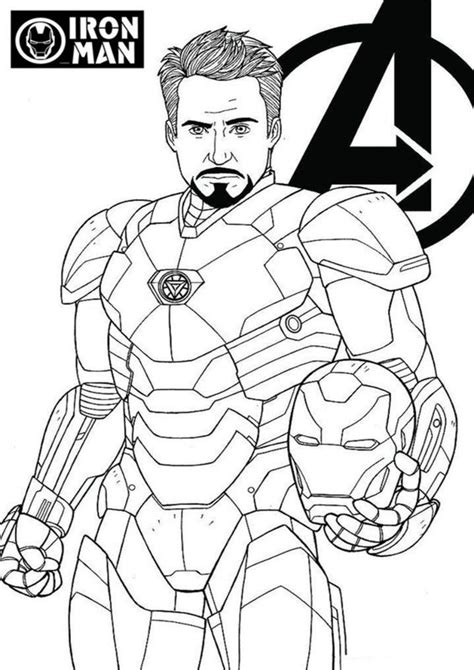 The Iron Man Coloring Page Is Shown In Black And White With An Arrow Above It