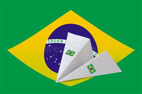 Brazil Flag Depicted On Paper Origami Airplane Handmade Arts Concept