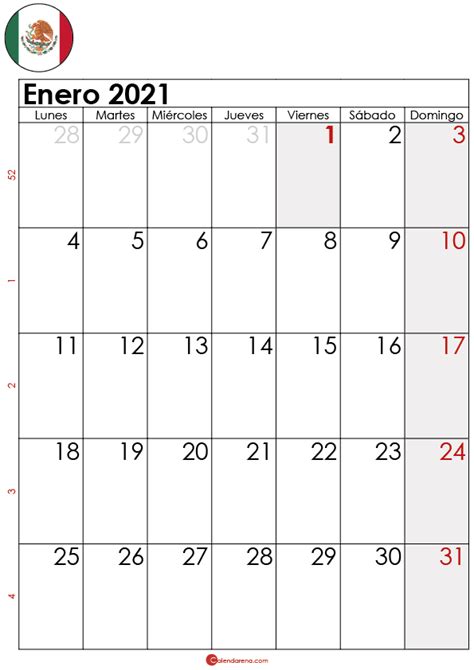 Calendario Enero 2021 Para Imprimir