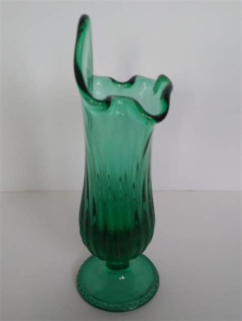 Vintage Fenton Swung Glass Vase Green Teal Turquoise Pedestal Etsy Canada Mid Century Art