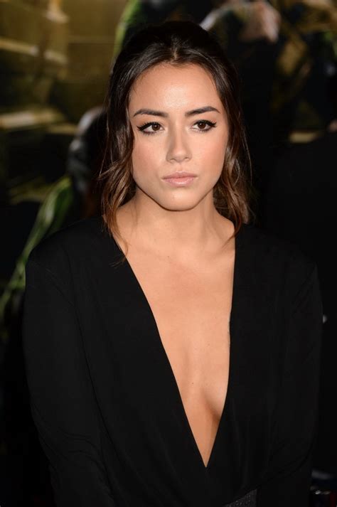 Chloe Bennet Braless Showing Huge Cleavage In A Short Black Outfit At