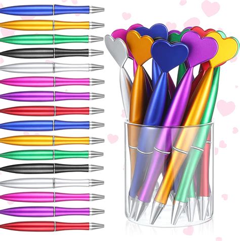 48 Pieces Heart Shaped Pens Heart Ballpoint Pens Spin Heart Office Pens 1 Mm Black