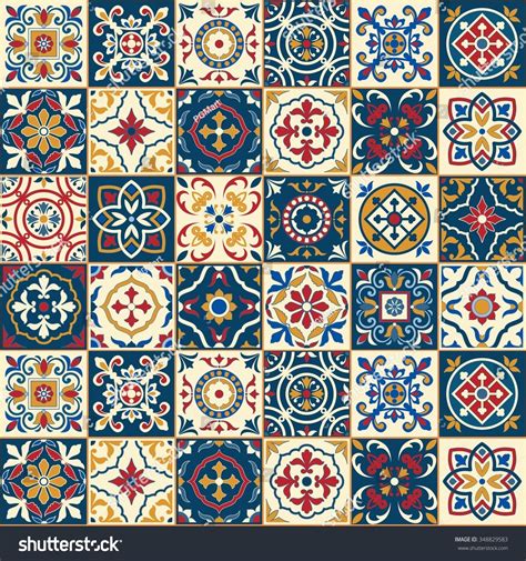 Gorgeous Seamless Pattern White Colorful Moroccan Portuguese Tiles