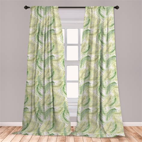 Palm Leaf Curtains 2 Panels Set Green Leaves Of Coconut Palms