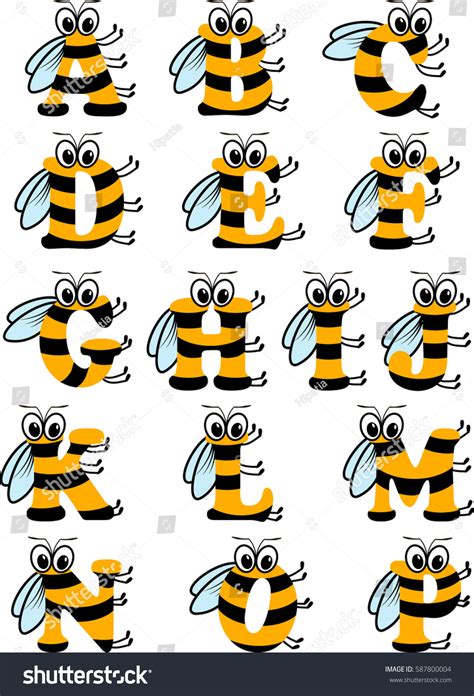 Latin Alphabet Funny Bee Abc Stock Vector 587800004 Shutterstock