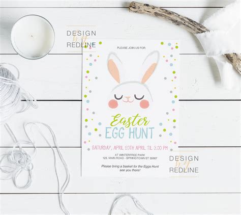 Easter Bunny Egg Hunt Invitation Printable Cute Bunny Easter Egg Hunt