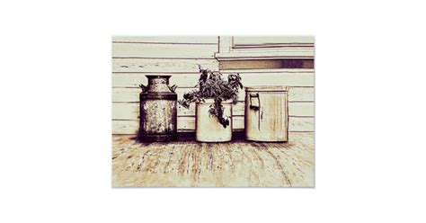 Vintage Sepia Tone Rustic Country Jugs Poster