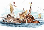 Giant squid attacking ship, 1833 - Stock Image - F033/3533 - Science ...