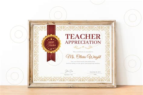 Teacher Appreciation Award Certificate Template Teacher T Etsy