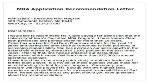 Free 7 Sample Mba Recommendation Letter Templates In Pdf Ms Word