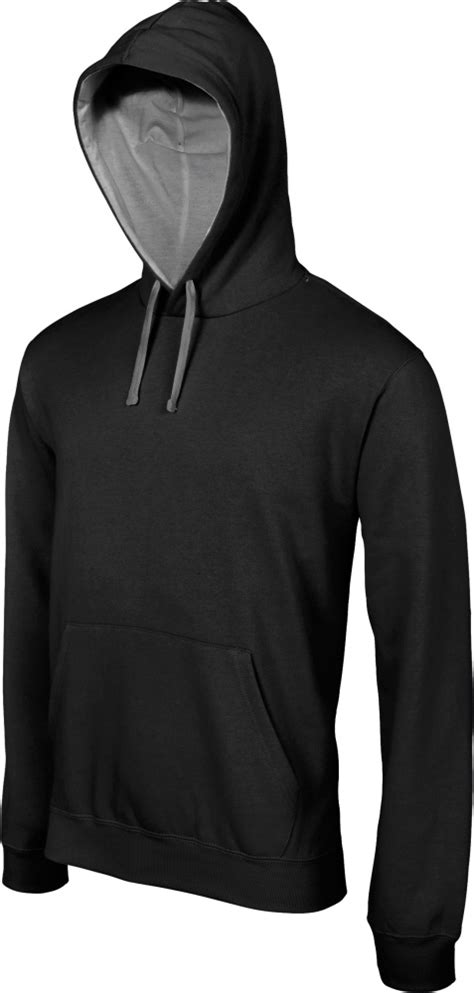 Contrast Hooded Sweatshirt Blackfine Grey Solid Besticken Und