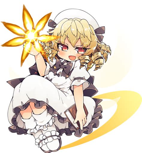 safebooru 1girl arm up blonde hair book commentary request crescent moon curly hair dress