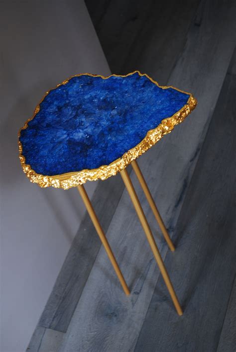 Blue Agate Side Table Agate Coffee Table Blue Etsy