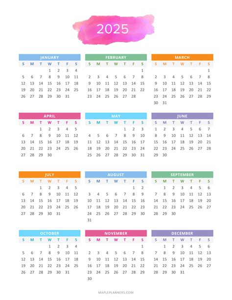 2025 Yearly Calendar Printable Desktop Calendar