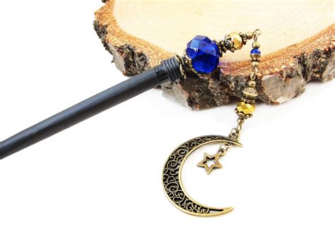 Wooden Japanese Hair Stick My Moon And Stars Fine Cut Etsy
