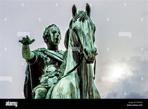 Bronze Statue Of Emperor On Horseback Arm Outstretched Hi Res Stock