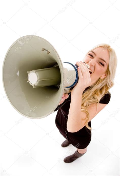 Woman Shouting In Loudspeaker — Stock Photo © Imagerymajestic 1368012