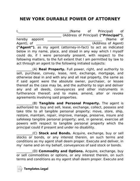 New York Power Of Attorney Templates Free Word Pdf And Odt