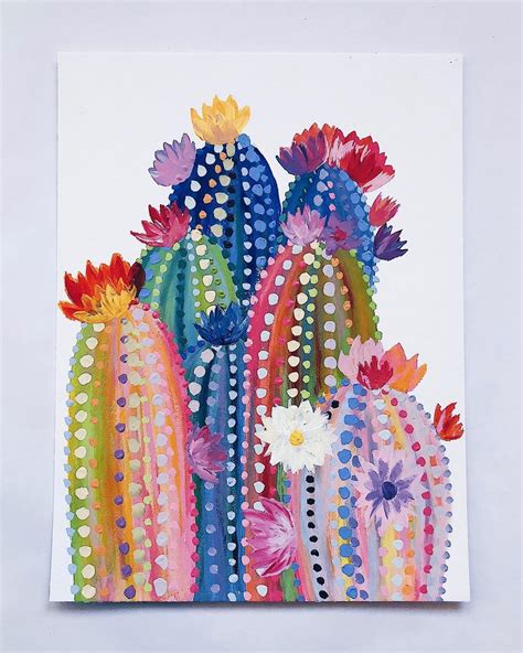 Cactus Colorful Acrylic Painting ️ Handwrittenhannah Cactus