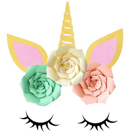 Unicorn Party Decorations Backdrop Large Horn Ears Eyelashes Flower Set