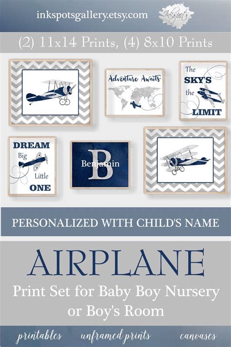 Set Of 6 Customizable Airplane Prints For Baby Boy Nursery Or Boys