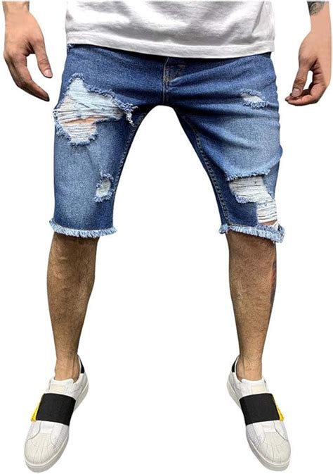 Ripped Jeans Shorts Men Pure Color Cotton Denim Shorts With Holes Chino