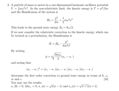 Solved 2 A Particle Of Mass M Moves In A One Dimensional