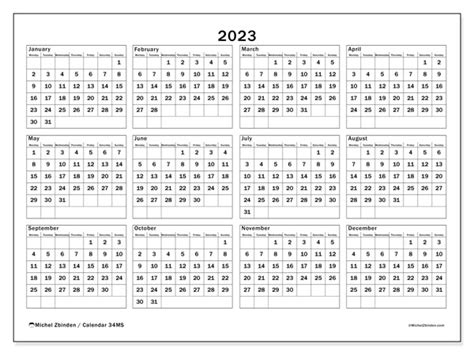 2023 Printable Calendar “34ms” Michel Zbinden Bz