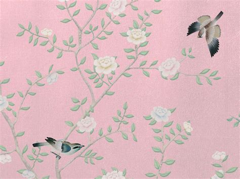 Nauzha Pink Metallic Chinoiserie Wallpaper Mural Vintage Etsy