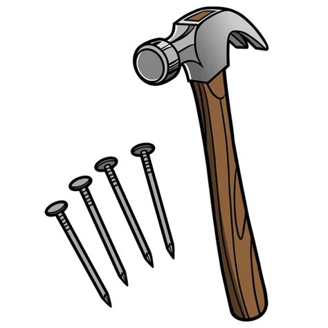 Hammer Illustration Cartoon Illustration Hammer Nails Stock Vector