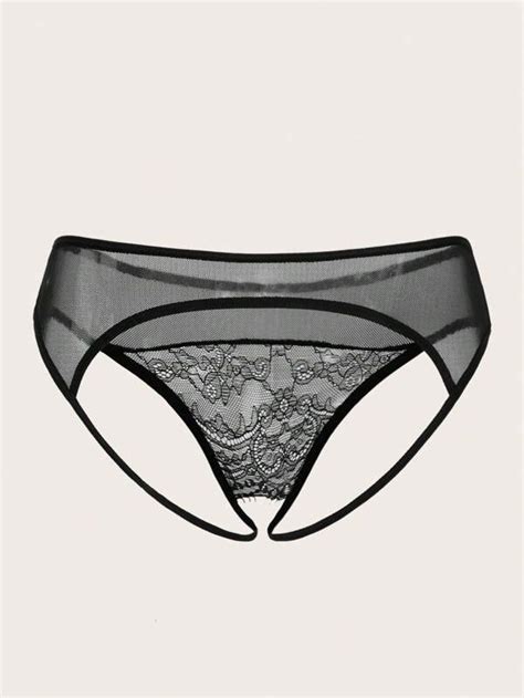 Floral Lace Crotchless Panty Shein